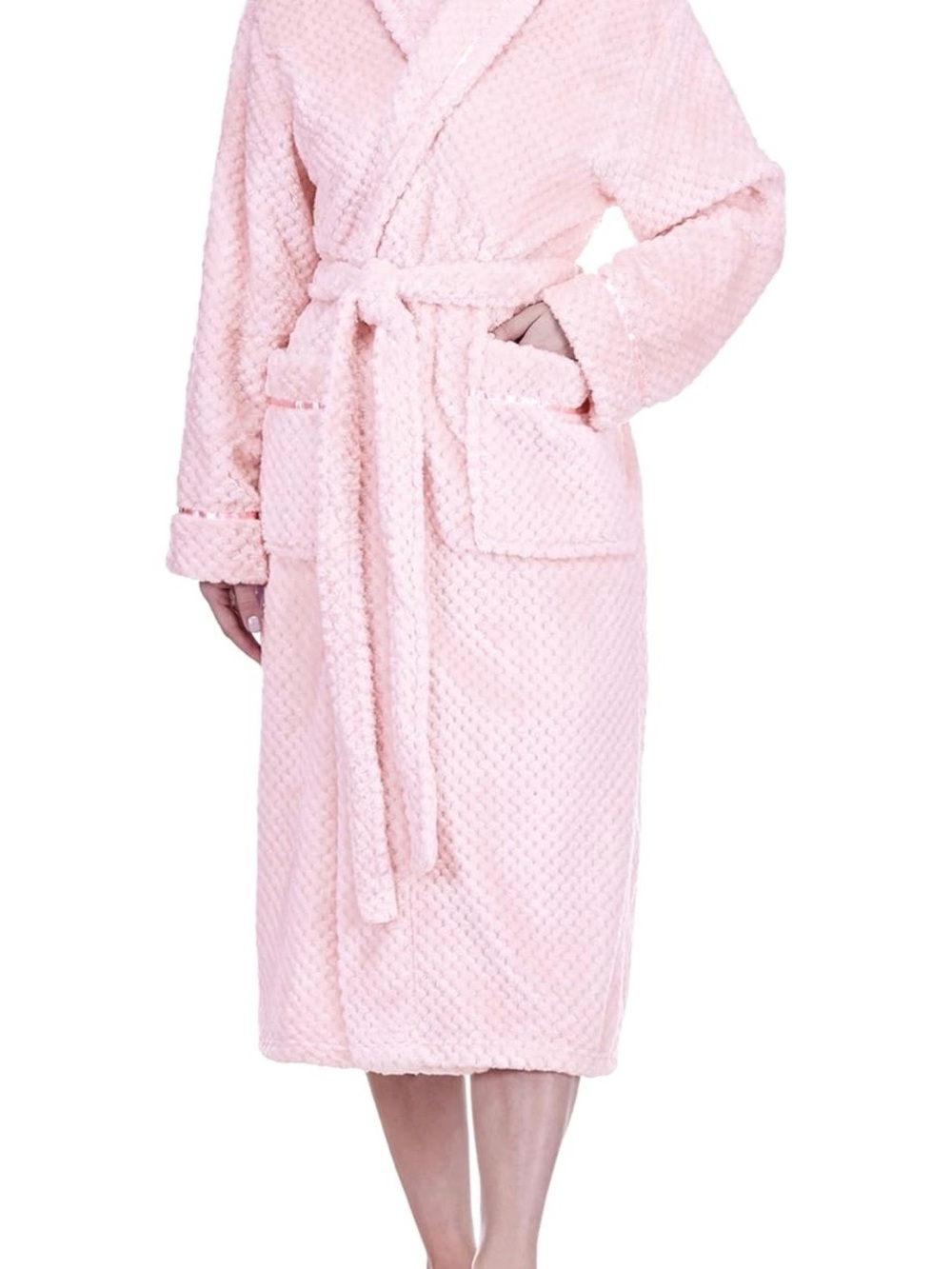 Soft Pink Plush Waffle Texture Bath Robe Spa Lounge Robe Women’s